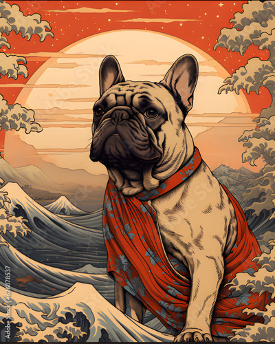 Obraz na płótnie Bull dog francés estilo ukiyo-e