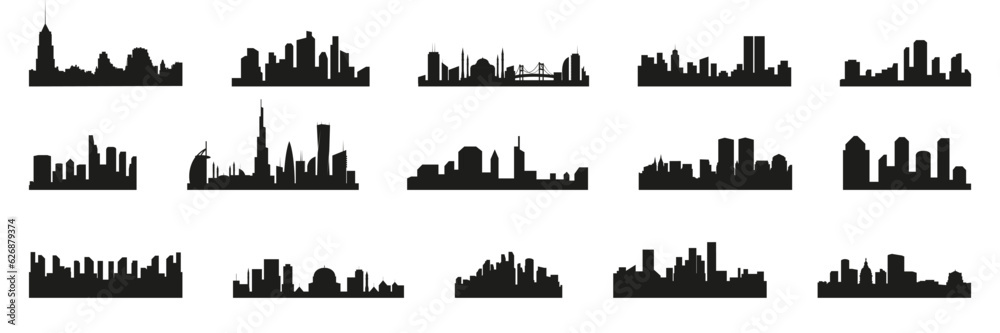 City silhouette skyline collection. Set of black city silhouette