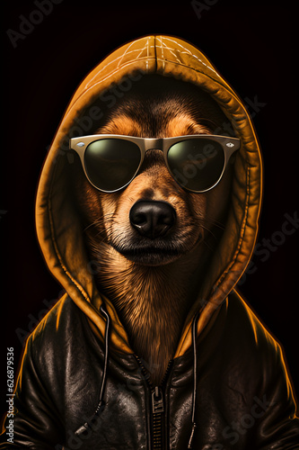 Obraz na płótnie Persona perro con gafas de sol y gorro