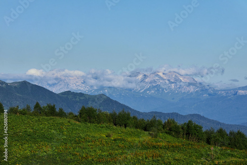 Big Thach mountain range. Summer landscape Mountain with rocky peak. Russia  Republic of Adygea  Big Thach Nature Park  Caucasus