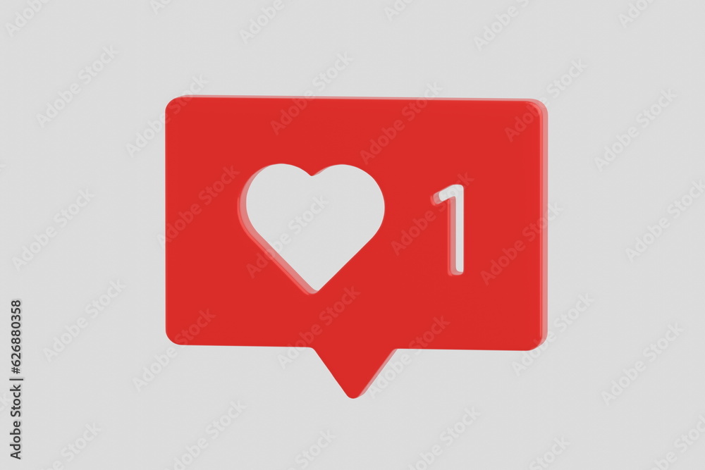 Feedback Sign, social network, social media notification love heart icon. Simple one like notification. 3d render
