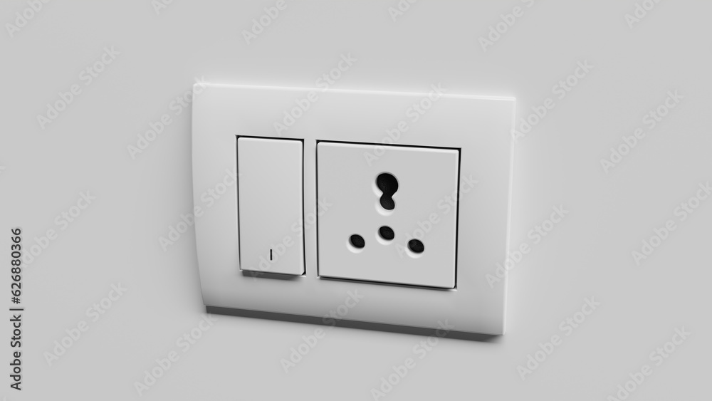 Modular switchboard electrical outlet, interchangeable on a white wall. 3d render Modular switchboard electrical outlet, interchangeable on a white wall. 3d render