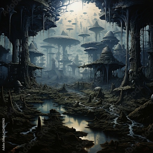 abandoned fantasy city  in the woods © c