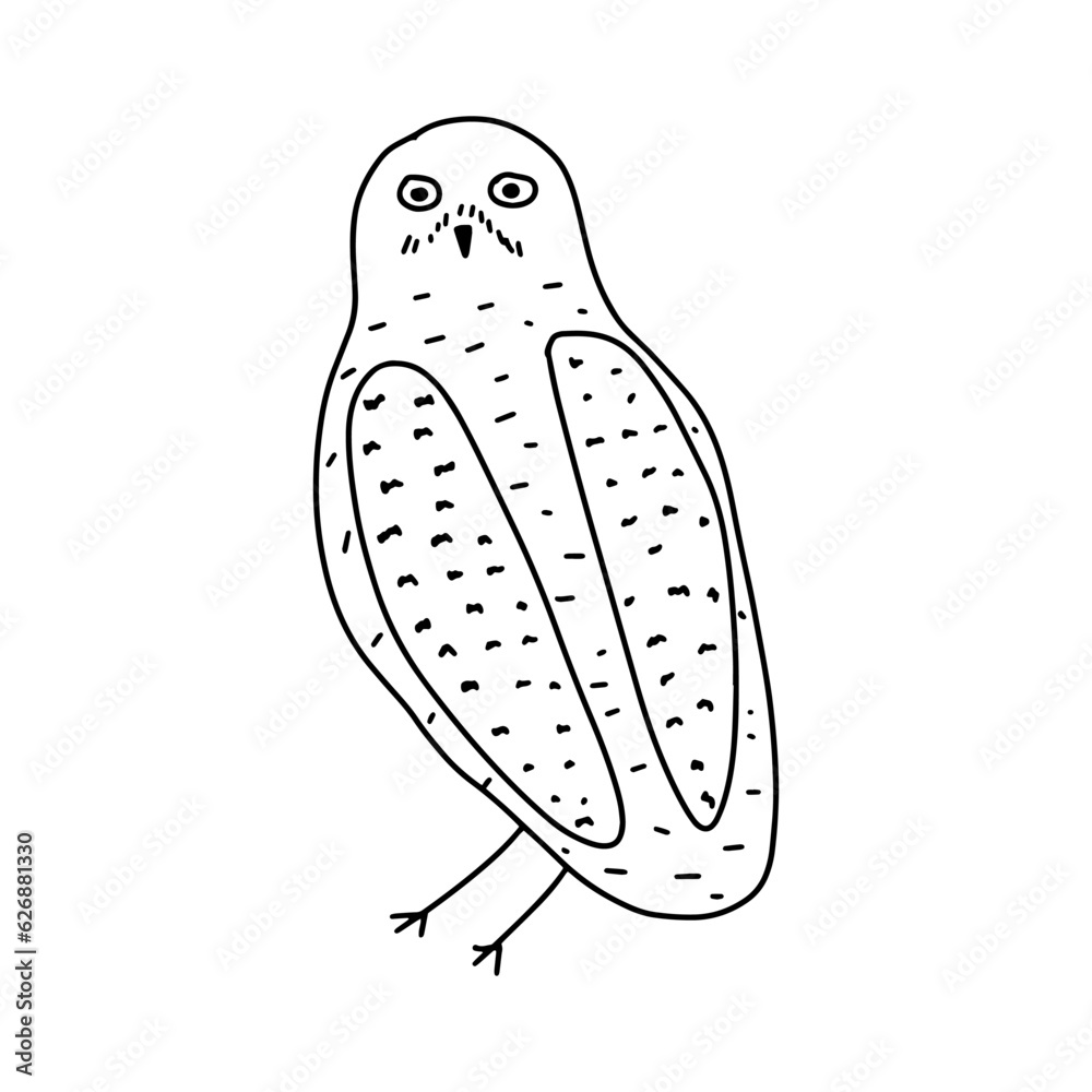 Cute hand drawn outlined owl. Forest bird. Perfect for t-shirt, apparel, cards, poster, nursery decoration. Vector Illustration Cute hand drawn outlined owl. Forest bird. Perfect for t-shirt, apparel, cards, poster, nursery decoration. Vector Illustration