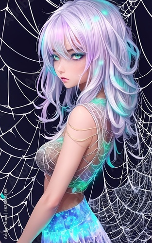 A stunning girl wearing clothes build of spider web - Ai Generated photo