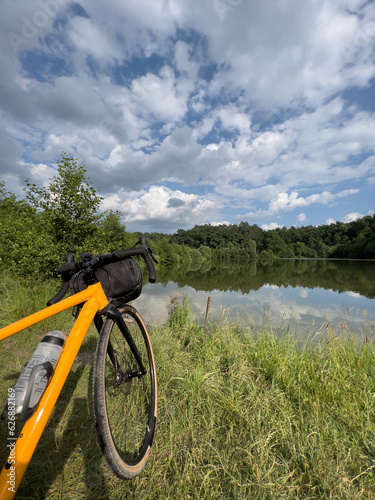 Gravel bicycle in the city park on the summer season