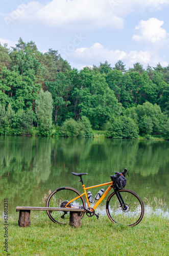 Gravel bicycle in the city park on the summer season