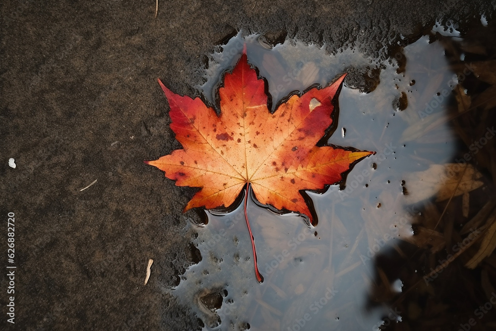 Bright maple leaf in a paddle, autumn mood. Generative AI Bright maple leaf in a paddle, autumn mood. Generative AI