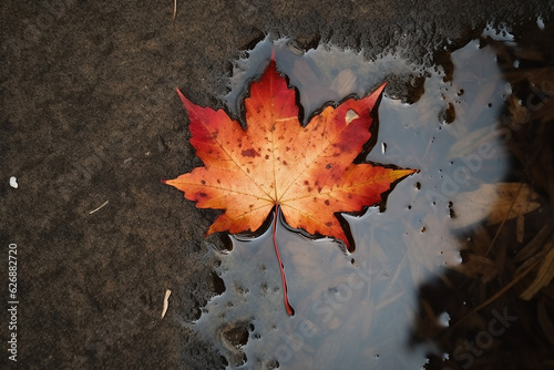 Bright maple leaf in a paddle, autumn mood. Generative AI