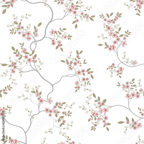 seamless pattern of flowers, branches and leaves
