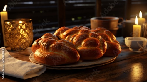 Shabbat Challah. Jewish Bread. AI Generative