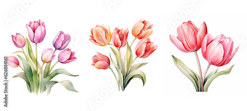 floral tulip flowers watercolor ai generated #626884161