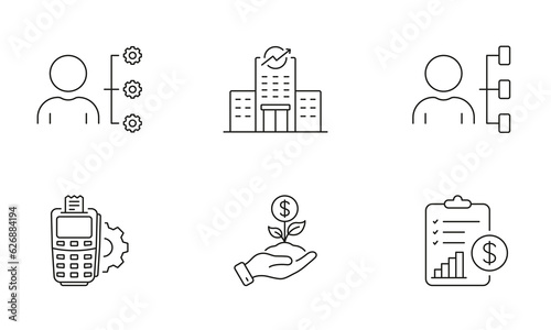 Money Management Line Icon Set. Financial Growth Outline Symbol. Finance Payment Linear Pictogram. Bank Operation, Investment Strategy Sign. Editable Stroke. Isolated Vector Illustration