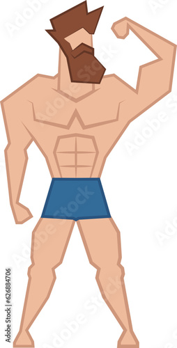 Hipster strongman beard man. Muscular athlete vector illustration