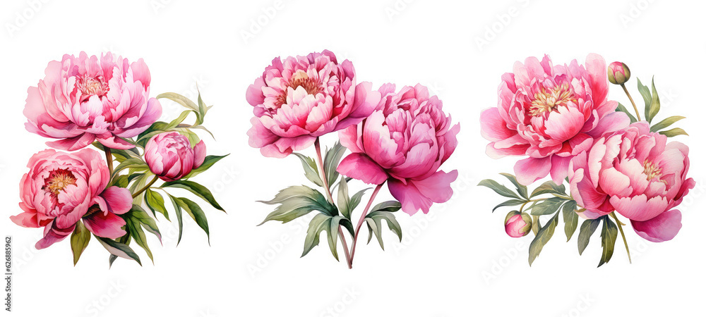floral colorful peony flowers watercolor ai generated