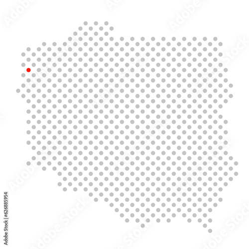 Stettin in Polen: Polenkarte aus grauen Punkten mit roter Markierung