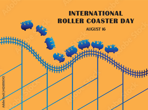 International roller coaster day with the silhouette of a roller coaster in blue on a yellow background