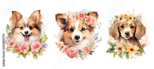 card cute dog floral watercolor ai generated
