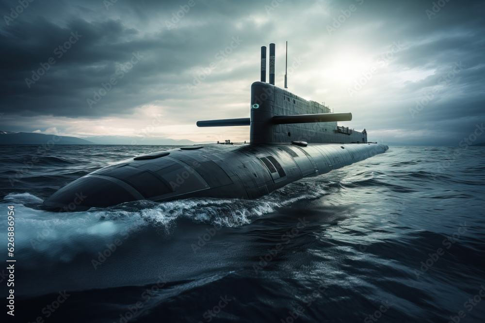 Submarine on Ocean Surface created with GenAI Submarine on Ocean Surface created with GenAI