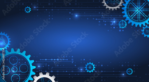 Abstract technology communication, vector illustration. Futuristic modern design for presentation. Hi-tech computer digital technology concept. Wide Blue background with various technological elements