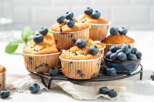 Healthy blueberry muffins with fresh berries