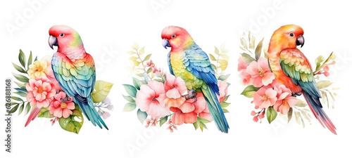 bird cute parrot floral watercolor ai generated