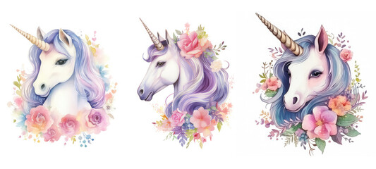 Deken met foto Eenhoorn Aquarel eenhoorn met regenboog en bloemen  © sevector