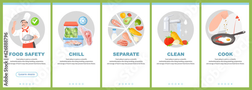Food safety onboarding mobile app page template set