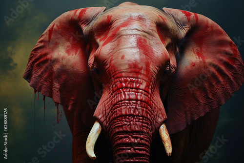 Animal portrait of an elephant in blood. Ecological problem extermination of rare animals concept