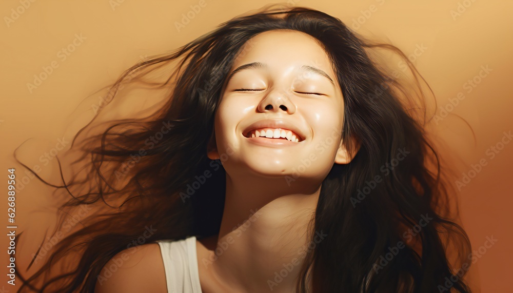 Happy asian Woman Smiling With Eyes Closed Happy asian Woman Smiling With Eyes Closed