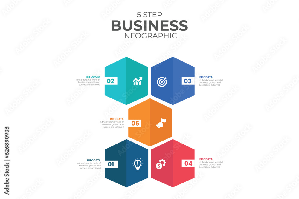 Realistic connecting steps business infographic template with 5 elements 