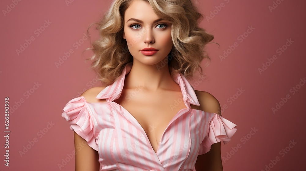 Beautiful girl in a pink outfit. Generative AI