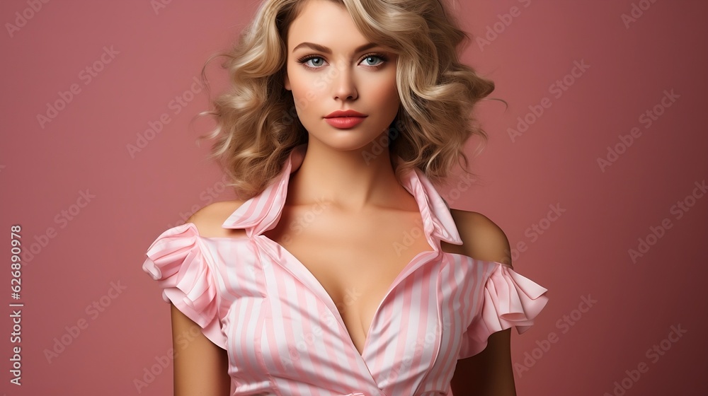 Beautiful girl in a pink outfit. Generative AI Beautiful girl in a pink outfit. Generative AI