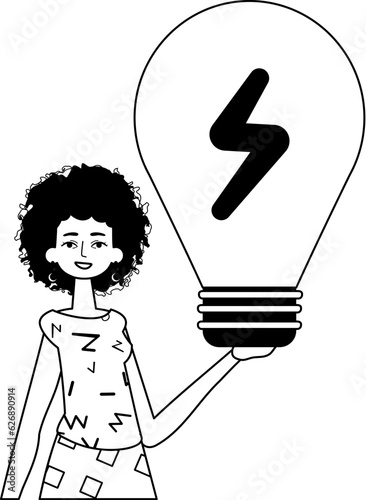 The girl is holding a light medulla oblongata oblongata . rout concept . full darkness and white linear manner. Trendy style, Vector Illustration