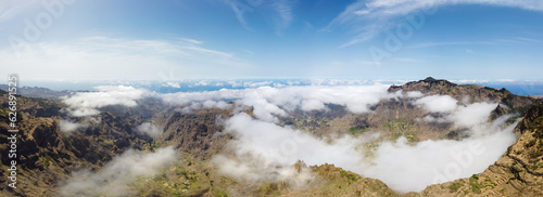 epic panorama cloud inversion in valleys on Santo Santo Antão, Cape Verde, hiking paradise