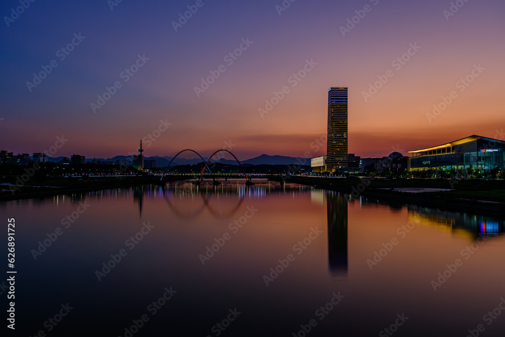 Scenic view of night scape of Daejeon City, South Korea