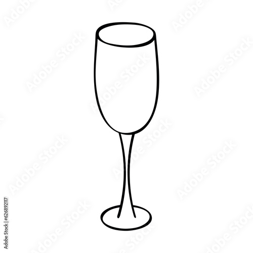 Hand drawn champagne glass illustration. Wine drink clipart in doodle style. Single element for design