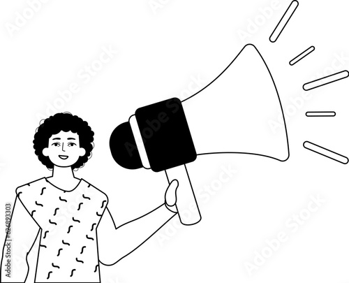 The derision is holding a bullhorn . hour concept . bootleg and lacuna analogue smash. Trendy style, Vector Illustration