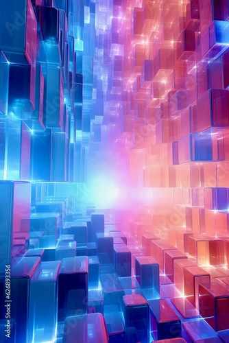 Transparent neon cubes shine with light. The concept of technologies of the future. Generated ai.