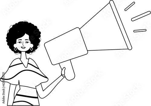 The daughter is holding a bullhorn . hour concept . Black and White analogue vogue. Trendy style, Vector Illustration