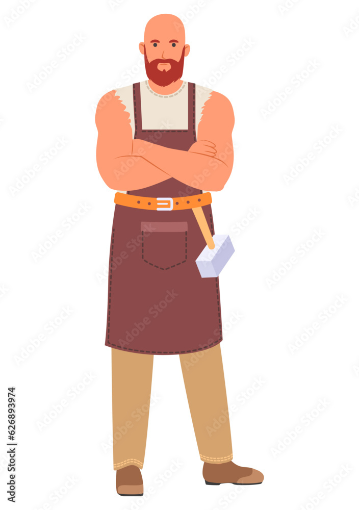 Blacksmith character wearing in apron with hammer on belt