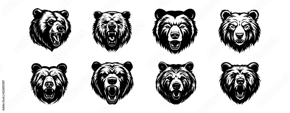 Brave bear head silhouette isolated on white background. WIld bear animal icon design symbol vector illustration Brave bear head silhouette isolated on white background. WIld bear animal icon design symbol vector illustration