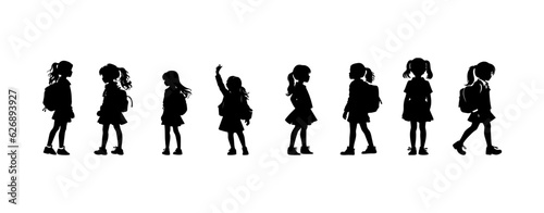 Girl student silhouette isolated on white background. Kids graduate symbol. Education in back to school vector illustration