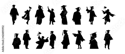 Student graduated from school, college or university silhouette isolated on white background. Vector illustration