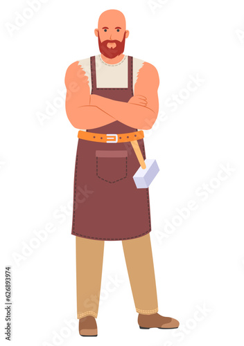 Blacksmith character wearing in apron with hammer on belt