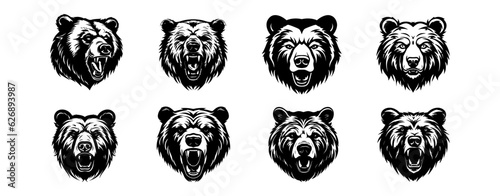 Brave bear head silhouette isolated on white background. WIld bear animal icon design symbol vector illustration