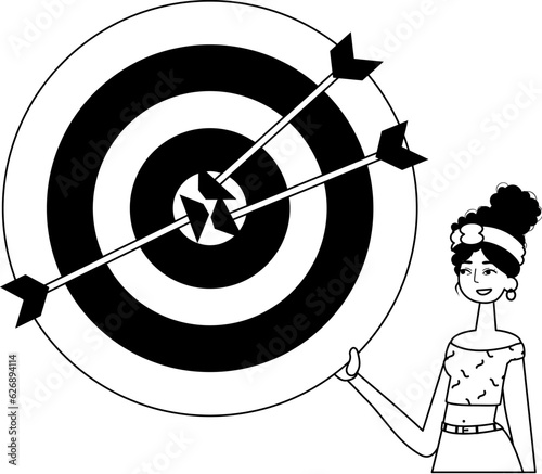 The daughter is holding a devour with arrow in the compilation . skill concept . char and white analogue flit. Trendy style, Vector Illustration