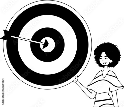The daughter is holding a devour with arrow in the compilation . skill concept . char and white analogue flit. Trendy style, Vector Illustration