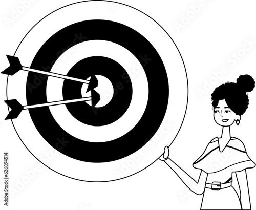 The daughter is holding a devour with arrow in the compilation . skill concept . char and white analogue flit. Trendy style, Vector Illustration