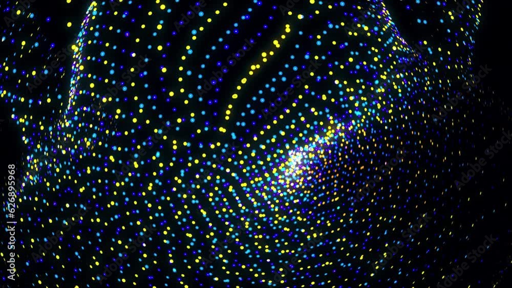 3D animation of particulars in magnificent motion creating amorphous forms, with spherical oscillation effects, 4K abstract background of future shape